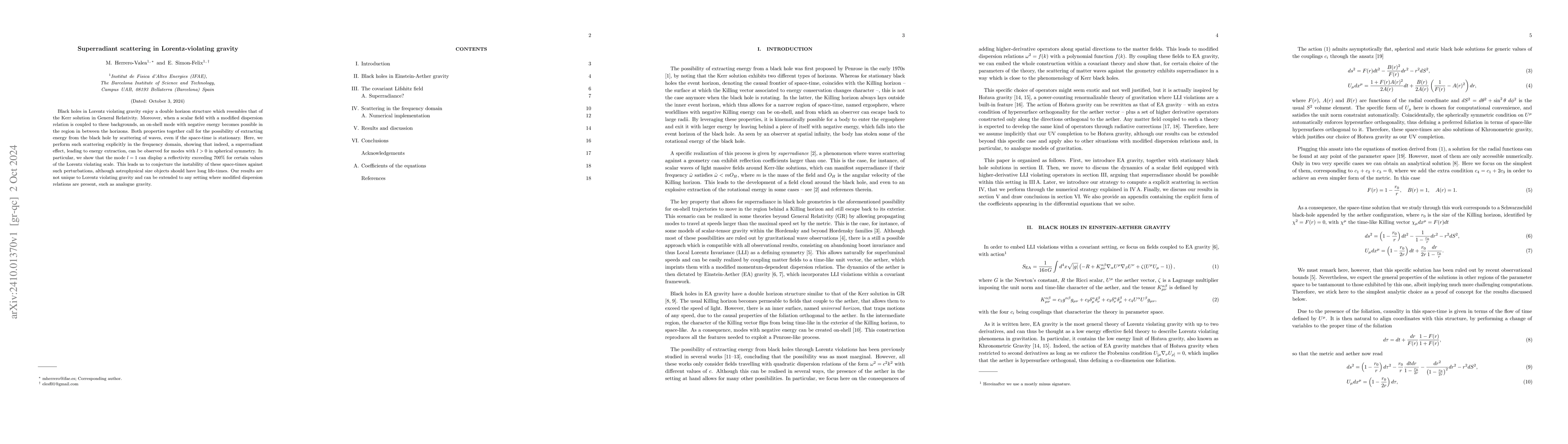 Thumbnail for Superradiant scattering in Lorentz-violating gravity