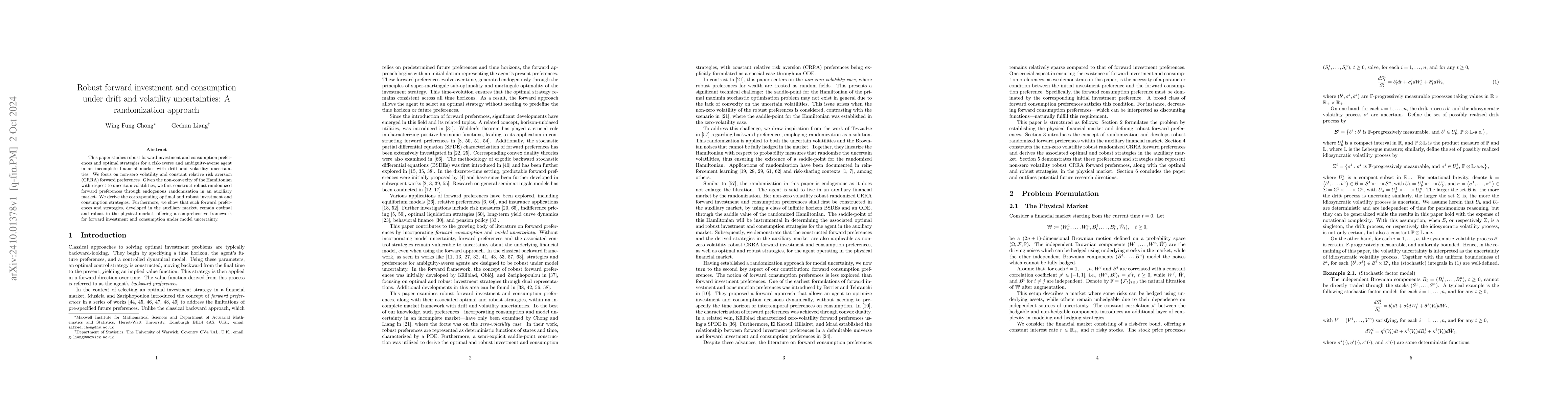 Thumbnail for Robust forward investment and consumption under drift and volatility
  uncertainties: A randomization approach