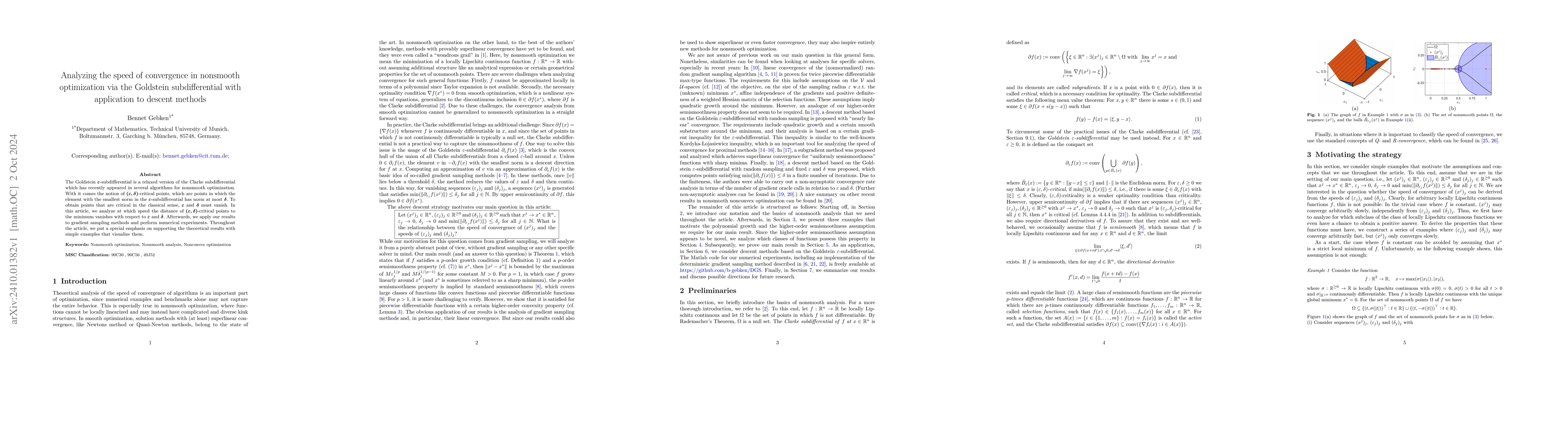 Thumbnail for Analyzing the speed of convergence in nonsmooth optimization via the
  Goldstein subdifferential with application to descent methods