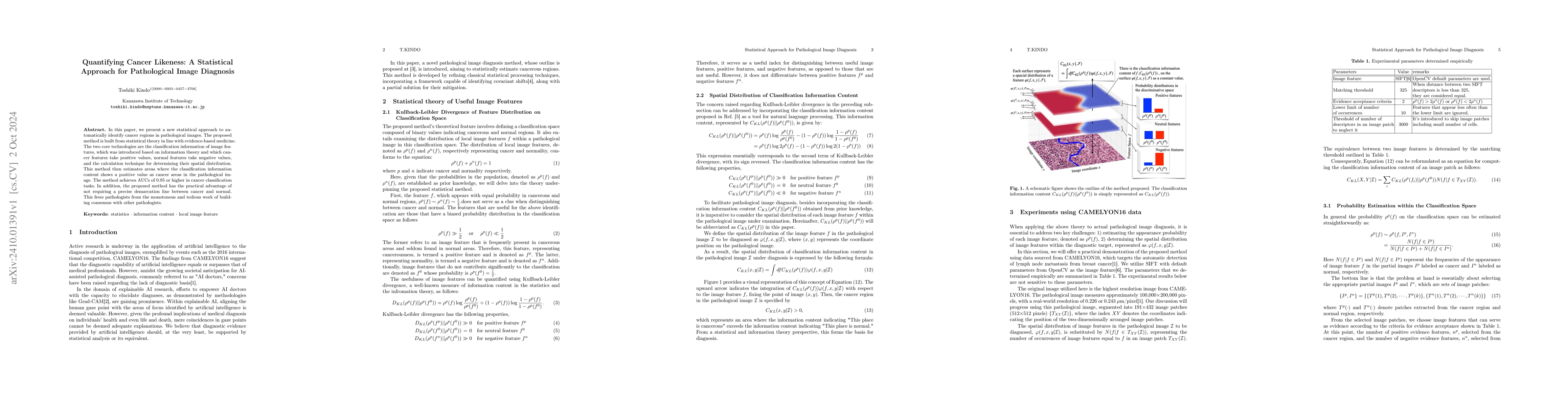 Thumbnail for Quantifying Cancer Likeness: A Statistical Approach for Pathological
  Image Diagnosis