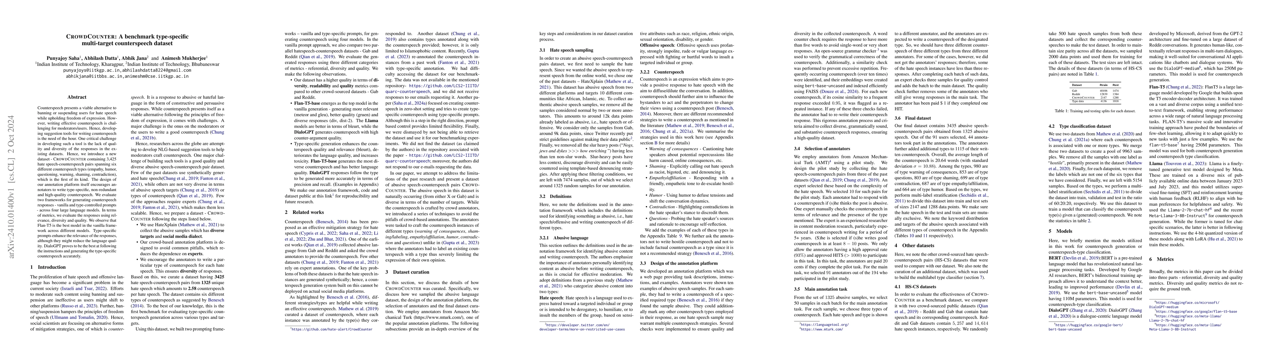 Thumbnail for CrowdCounter: A benchmark type-specific multi-target counterspeech
  dataset