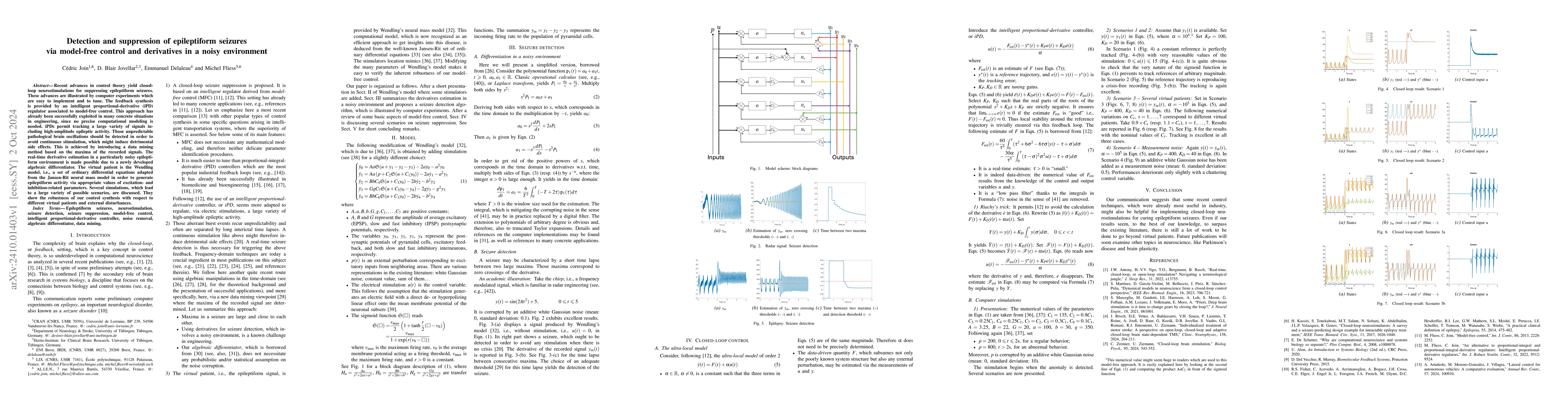 Thumbnail for Detection and suppression of epileptiform seizures via model-free
  control and derivatives in a noisy environment