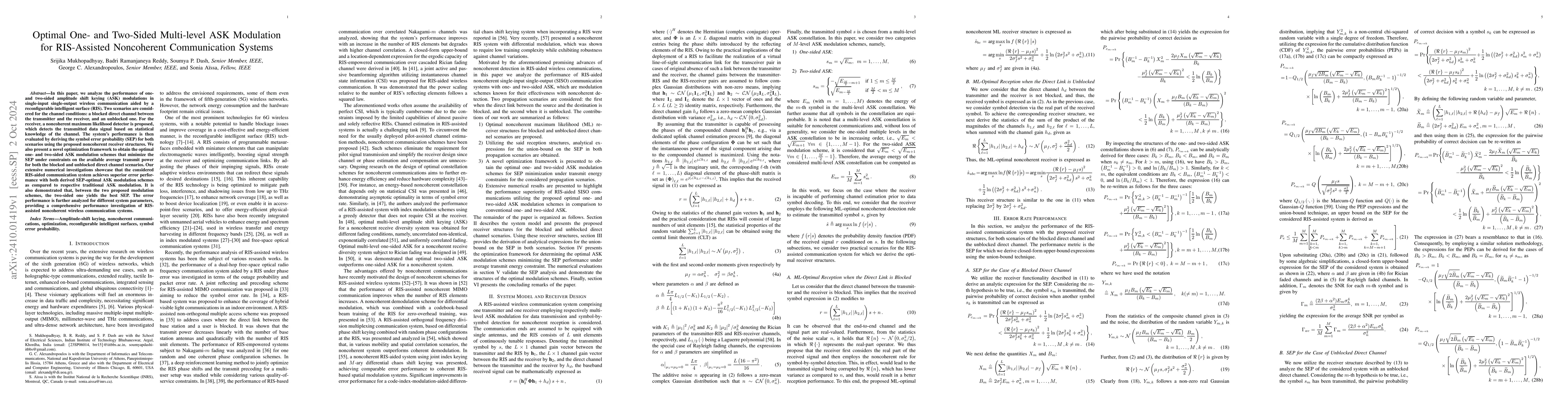 Thumbnail for Optimal One- and Two-Sided Multi-level ASK Modulation or RIS-Assisted
  Noncoherent Communication Systems