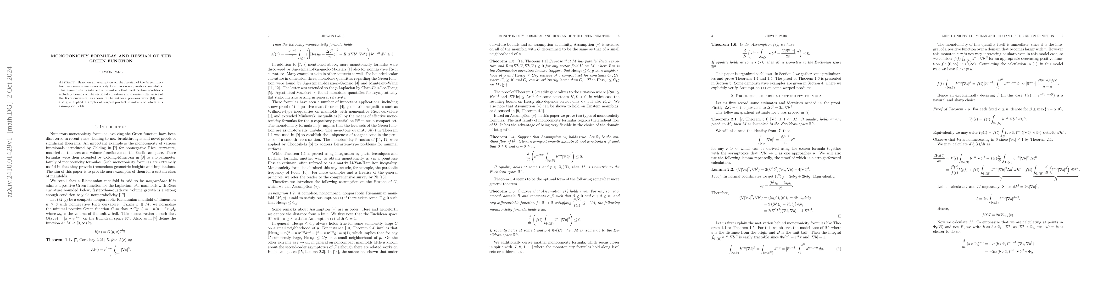 Thumbnail for Monotonicity formulas and Hessian of the Green function