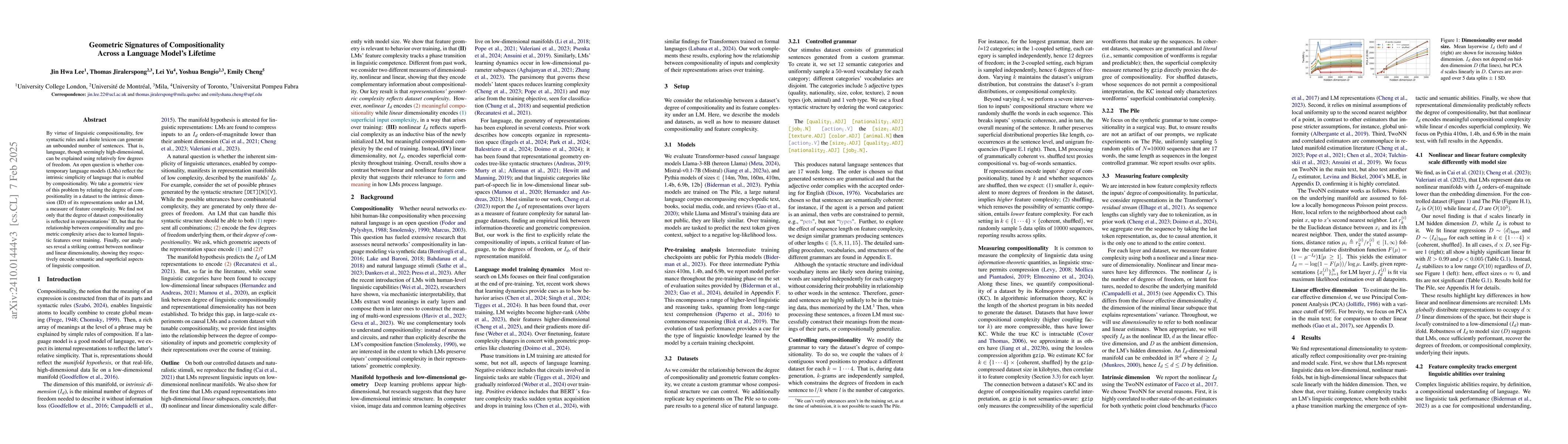 Thumbnail for Geometric Signatures of Compositionality Across a Language Model's
  Lifetime