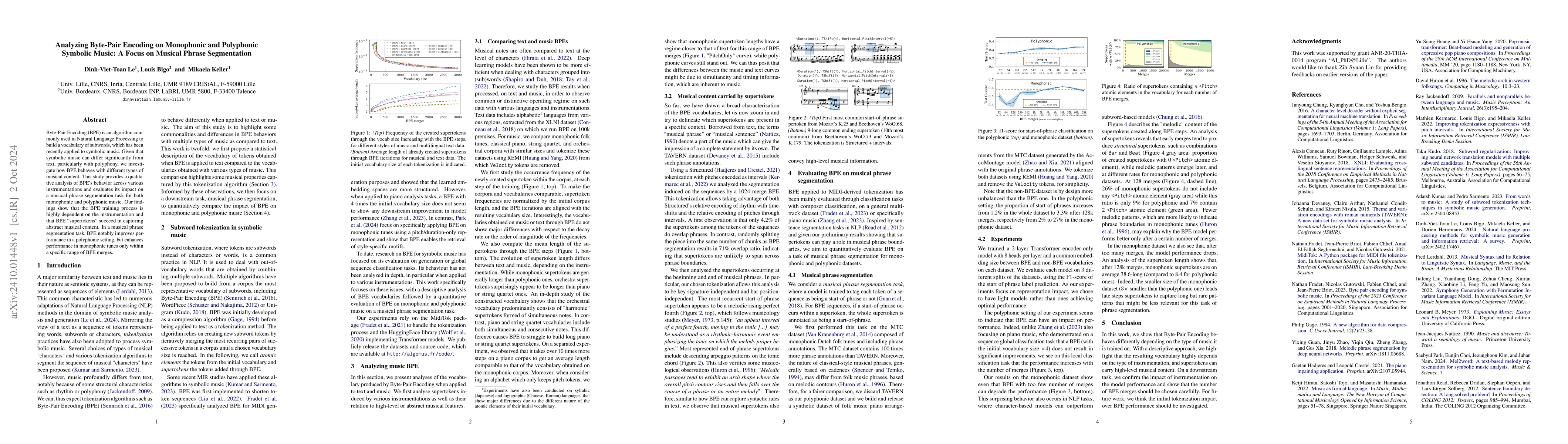 Thumbnail for Analyzing Byte-Pair Encoding on Monophonic and Polyphonic Symbolic
  Music: A Focus on Musical Phrase Segmentation