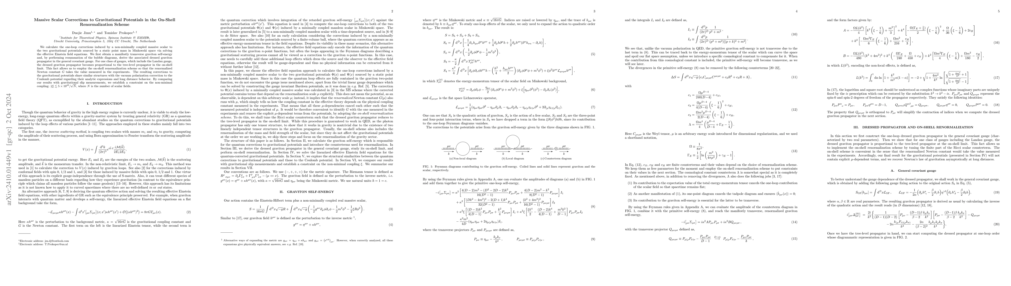 Thumbnail for Massive Scalar Corrections to Gravitational Potentials in the On-Shell
  Renormalization Scheme