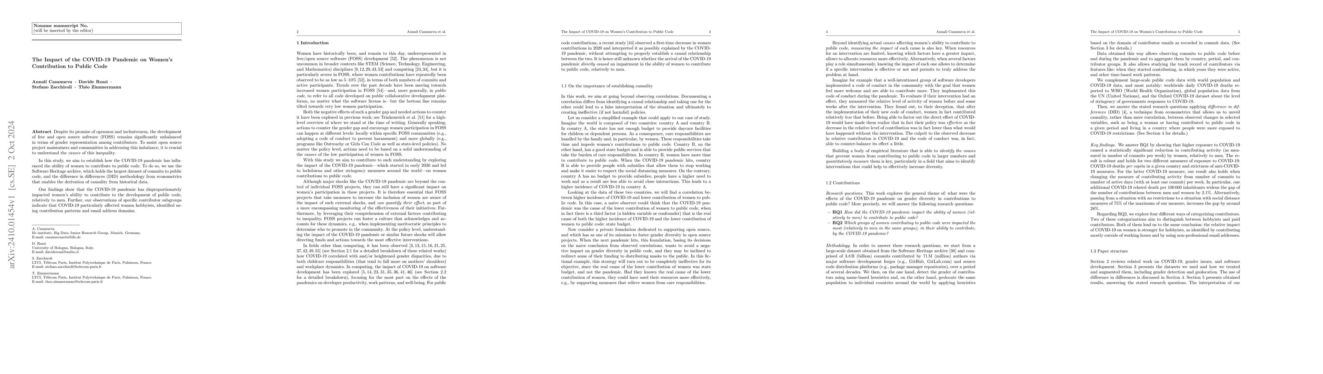 Thumbnail for The Impact of the COVID-19 Pandemic on Women's Contribution to Public
  Code