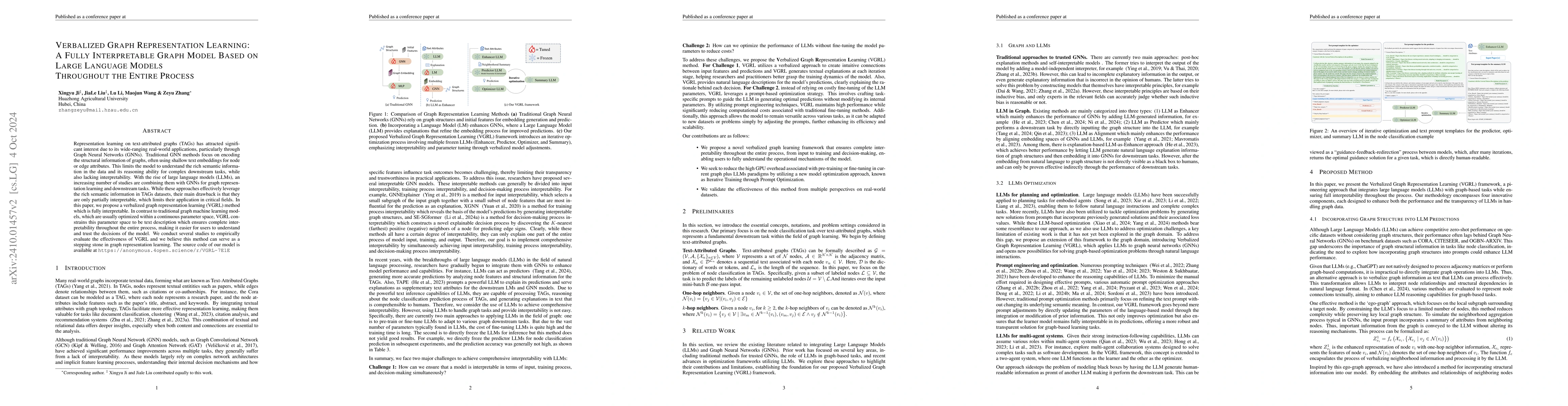 Thumbnail for Verbalized Graph Representation Learning: A Fully Interpretable Graph
  Model Based on Large Language Models Throughout the Entire Process