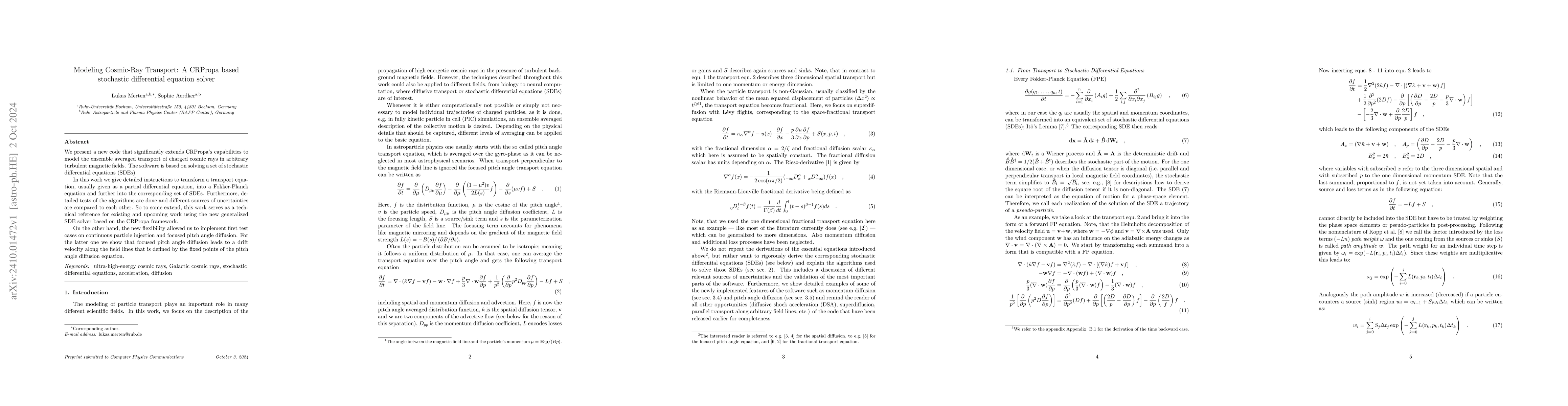 Thumbnail for Modeling Cosmic-Ray Transport: A CRPropa based stochastic differential
  equation solver