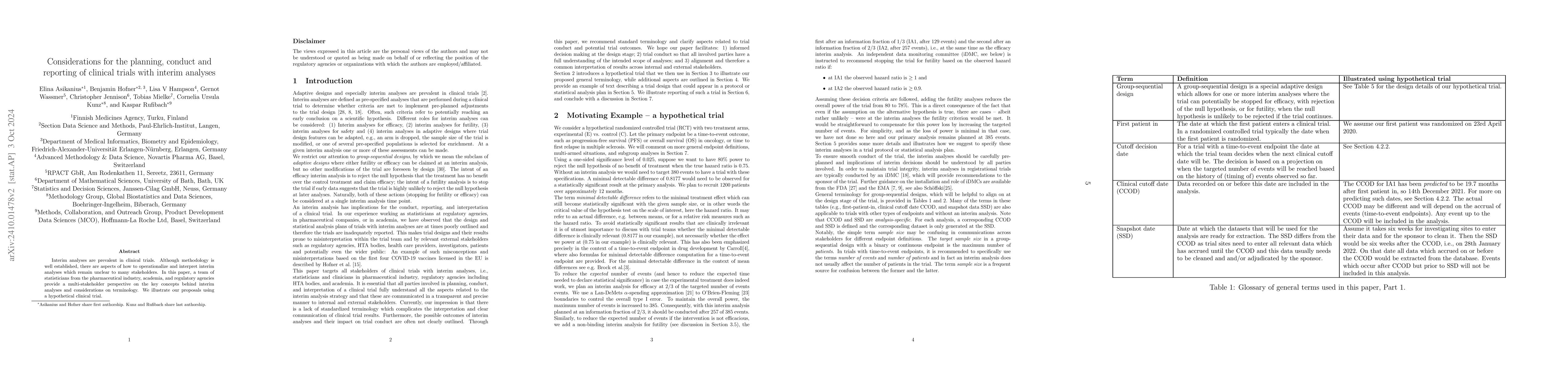 Thumbnail for Considerations for the planning, conduct and reporting of clinical
  trials with interim analyses