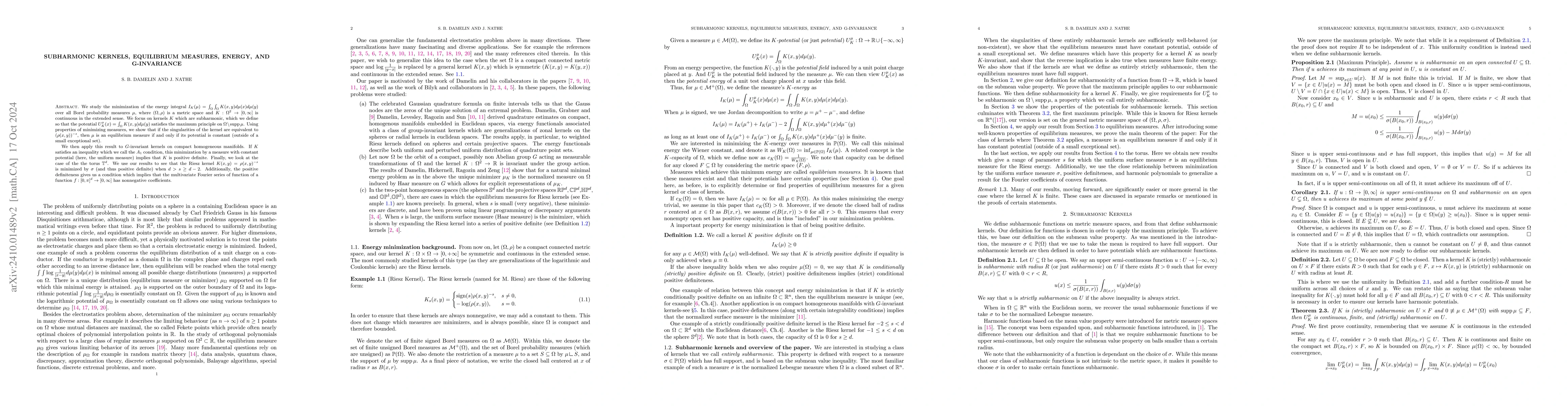 Thumbnail for Subharmonic Kernels, Equilibrium Measures, Energy, and g-Invariance