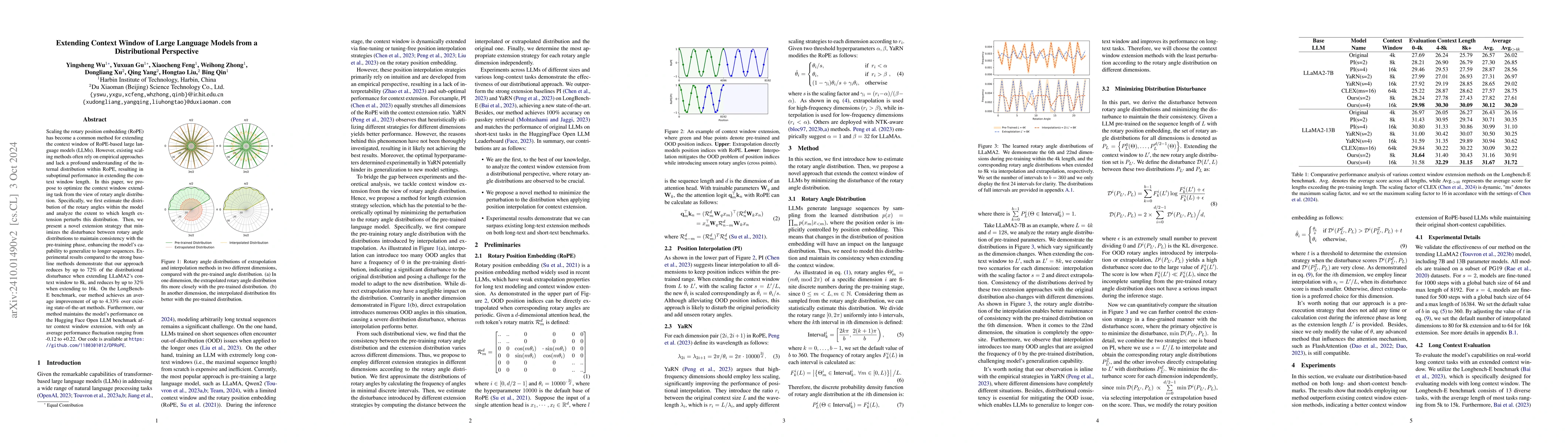 Thumbnail for Extending Context Window of Large Language Models from a Distributional
  Perspective