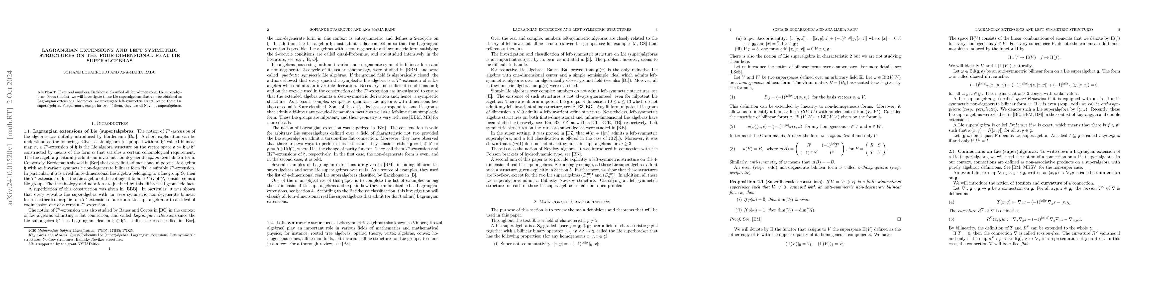 Thumbnail for Lagrangian extensions and left symmetric structures on the
  four-dimensional real Lie superalgebras