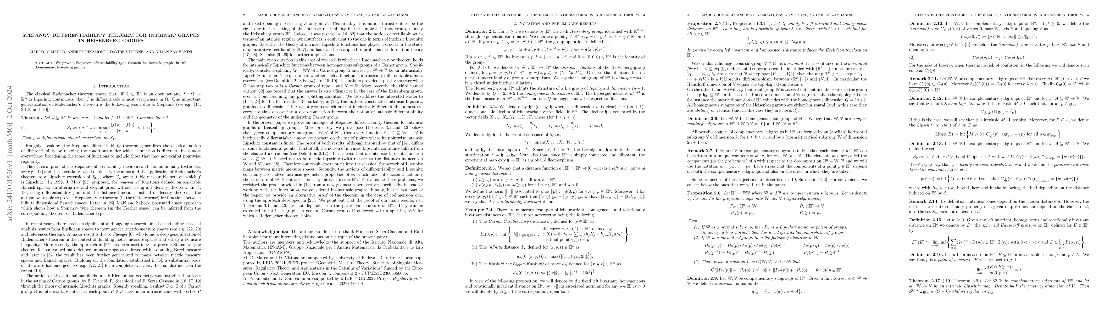 Thumbnail for Stepanov Differentiability Theorem for intrinsic graphs in Heisenberg
  groups