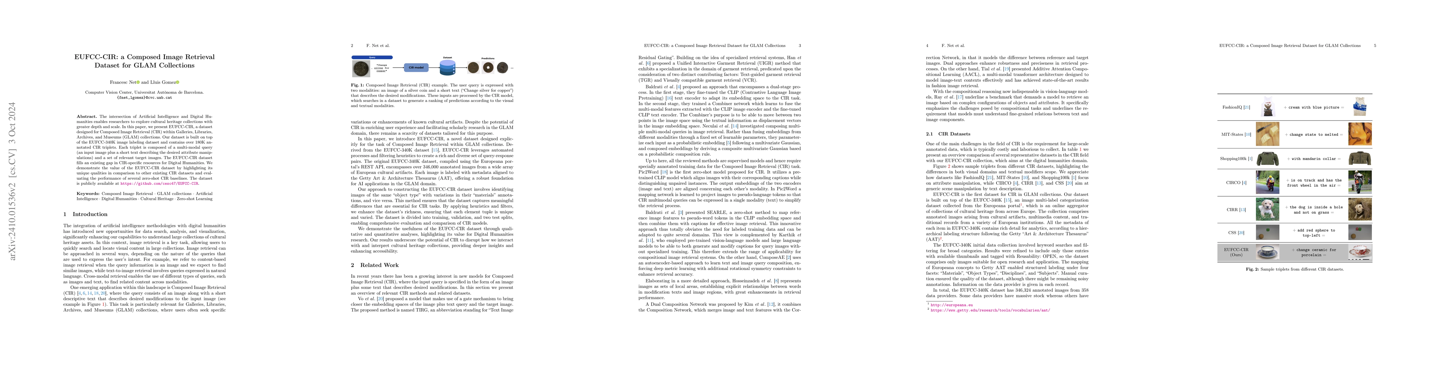 Thumbnail for EUFCC-CIR: a Composed Image Retrieval Dataset for GLAM Collections