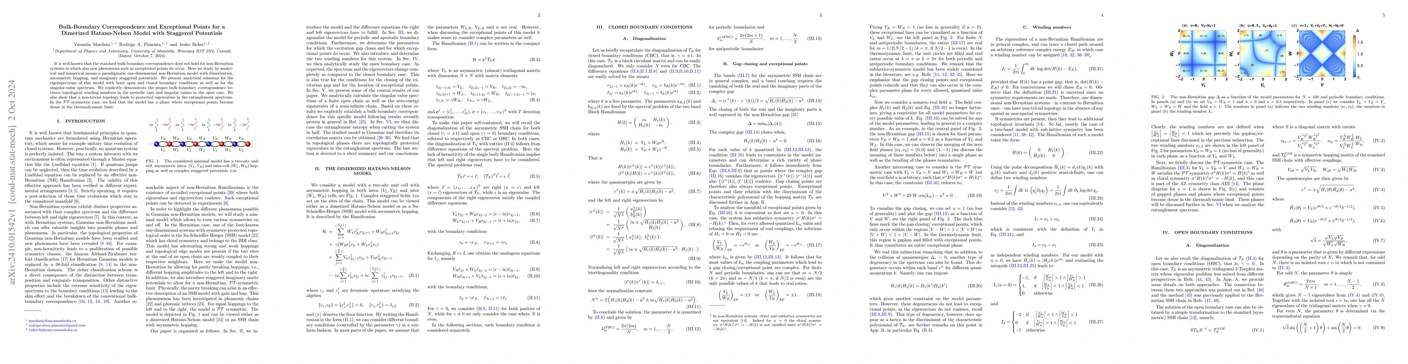 Thumbnail for Bulk-Boundary Correspondence and Exceptional Points for a Dimerized
  Hatano-Nelson Model with Staggered Potentials