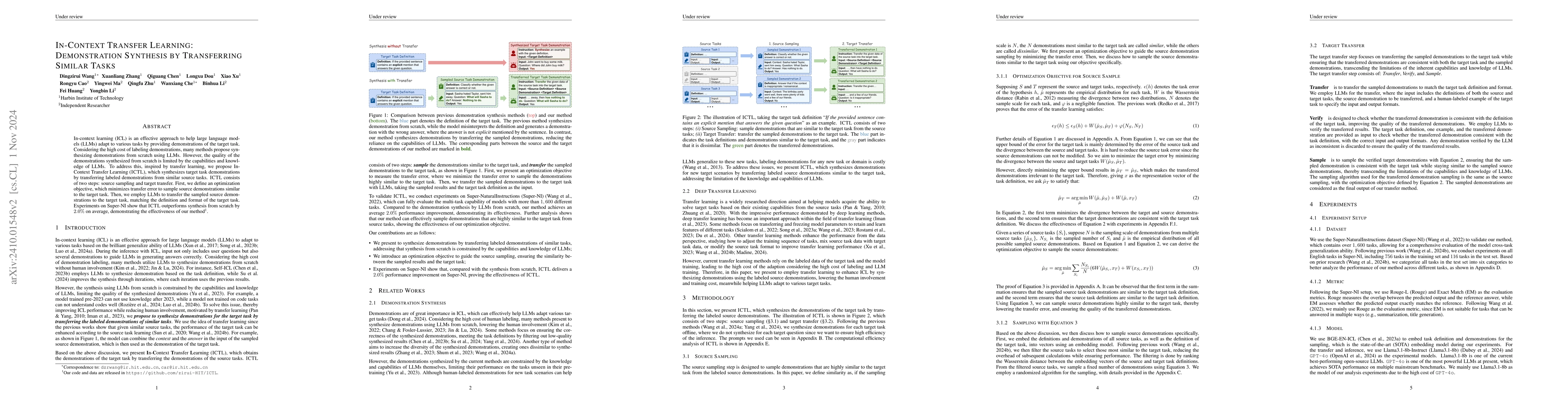 Thumbnail for In-Context Transfer Learning: Demonstration Synthesis by Transferring
  Similar Tasks