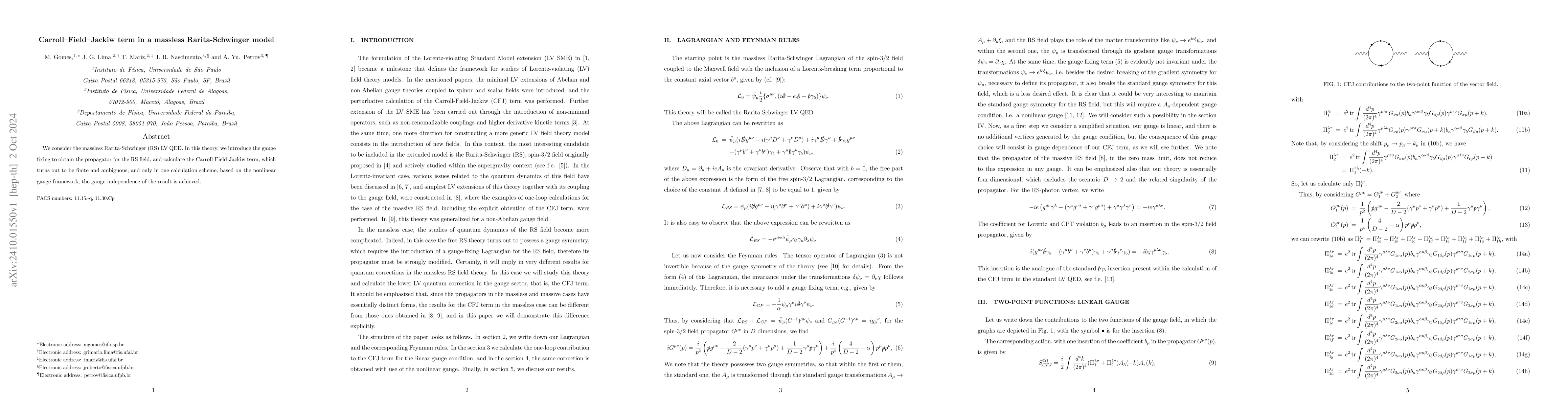 Thumbnail for Carroll-Field-Jackiw term in a massless Rarita-Schwinger model