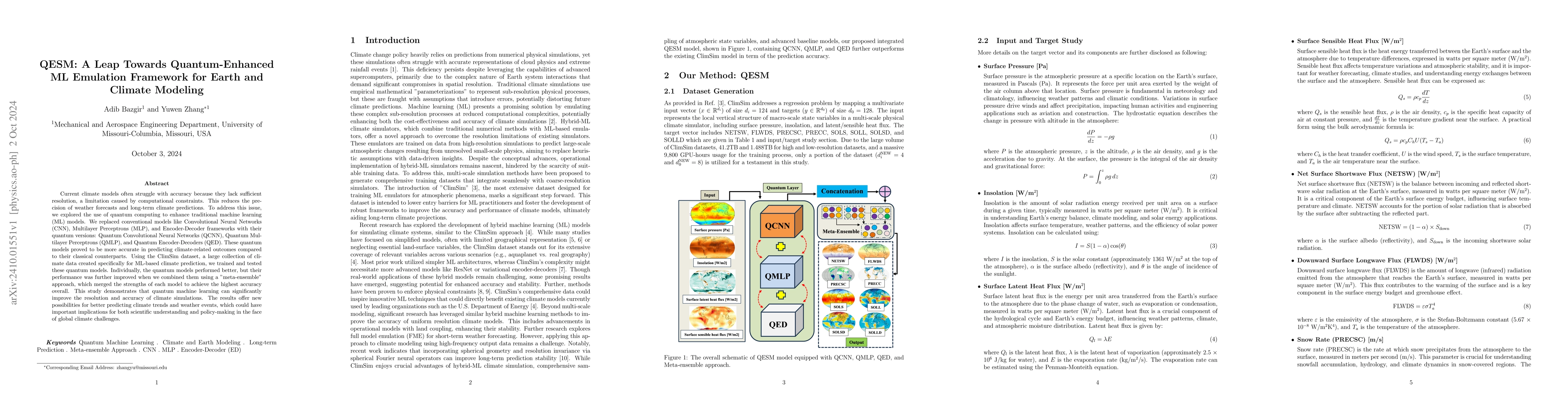 Thumbnail for QESM: A Leap Towards Quantum-Enhanced ML Emulation Framework for Earth
  and Climate Modeling