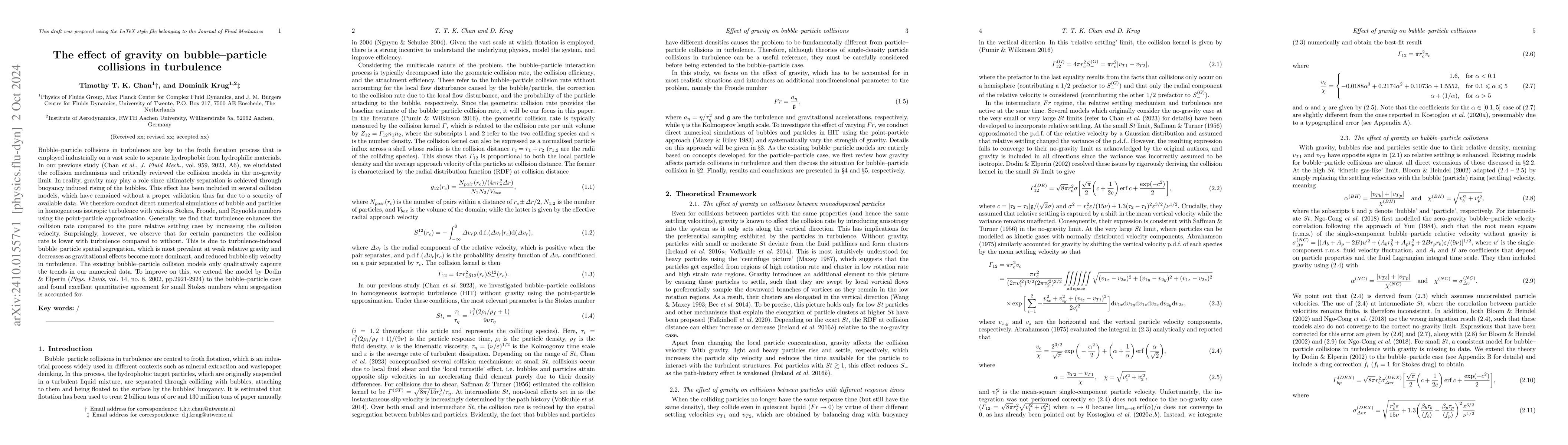 Thumbnail for The effect of gravity on bubble-particle collisions in turbulence
