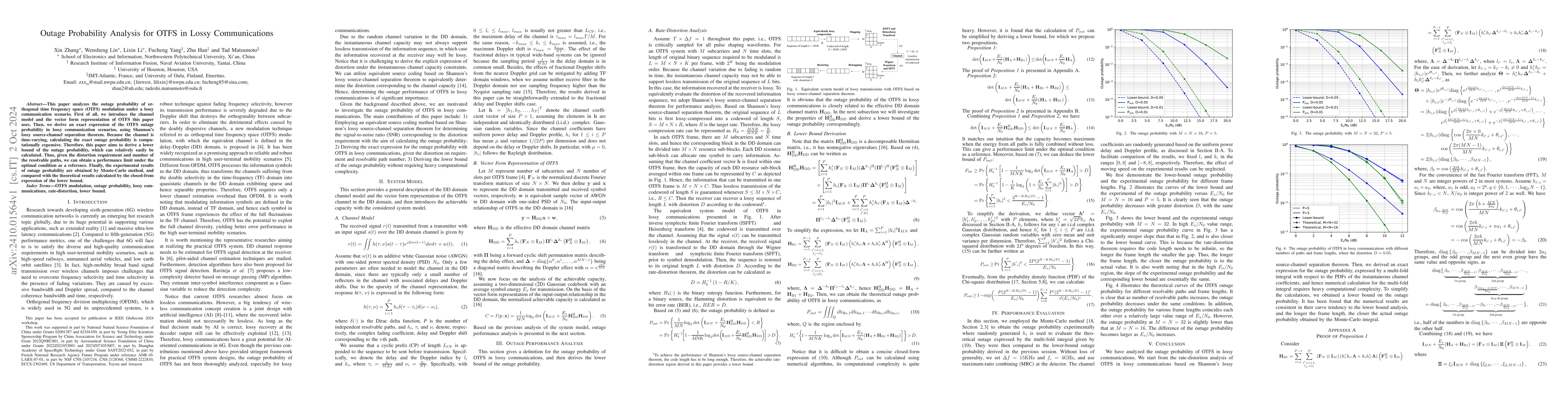 Thumbnail for Outage Probability Analysis for OTFS in Lossy Communications