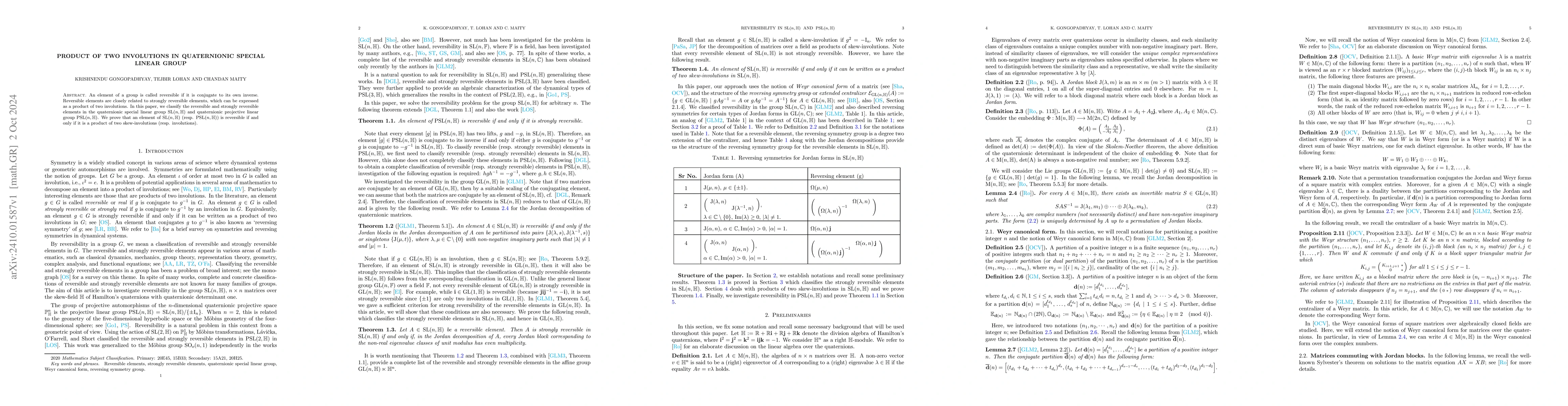 Thumbnail for Product of two involutions in quaternionic special linear group
