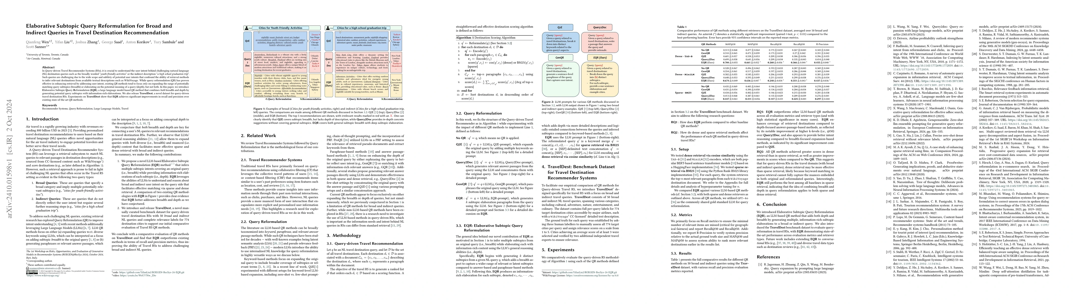 Thumbnail for Elaborative Subtopic Query Reformulation for Broad and Indirect Queries
  in Travel Destination Recommendation