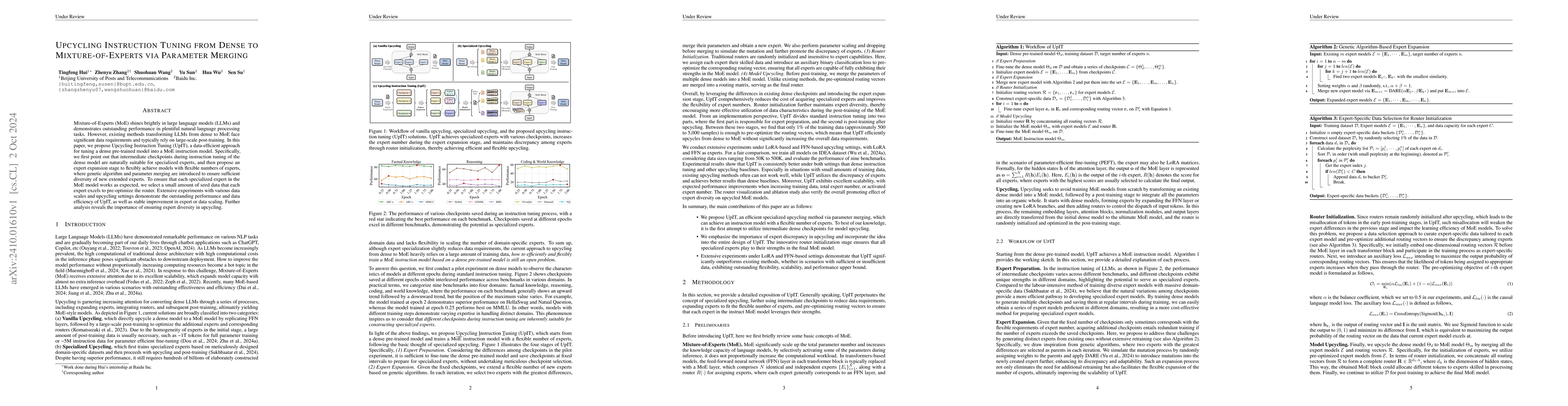 Thumbnail for Upcycling Instruction Tuning from Dense to Mixture-of-Experts via
  Parameter Merging