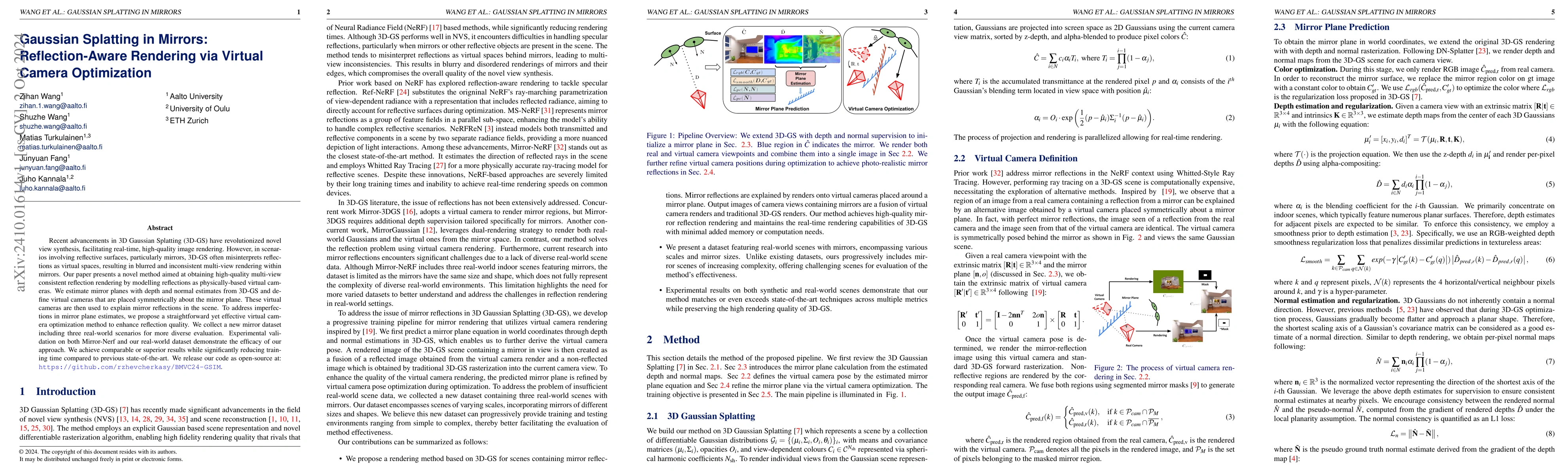 Thumbnail for Gaussian Splatting in Mirrors: Reflection-Aware Rendering via Virtual
  Camera Optimization