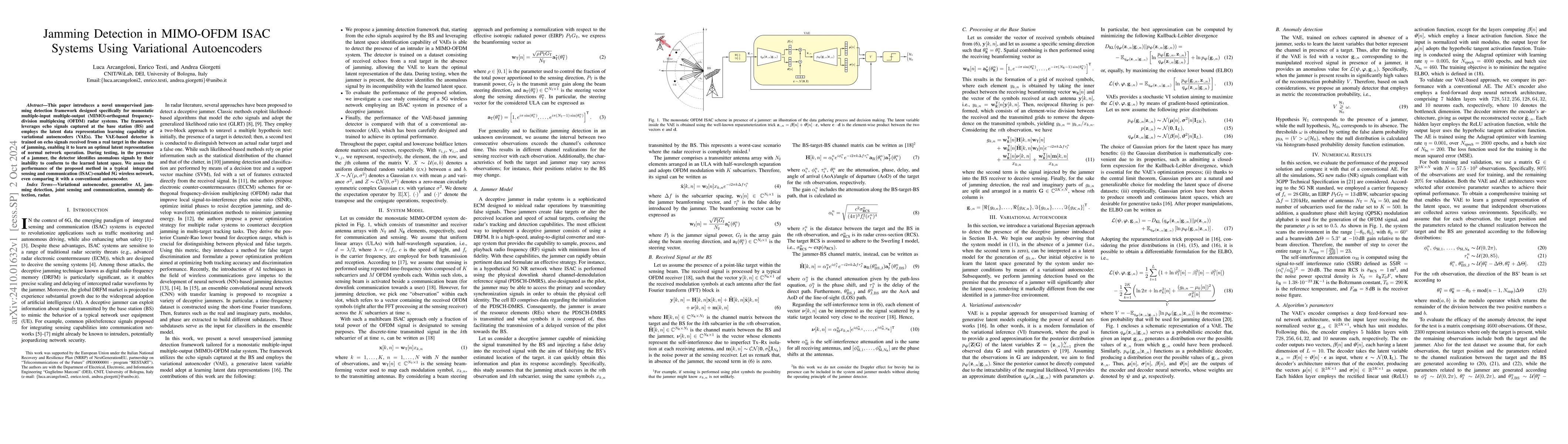 Thumbnail for Jamming Detection in MIMO-OFDM ISAC Systems Using Variational
  Autoencoders