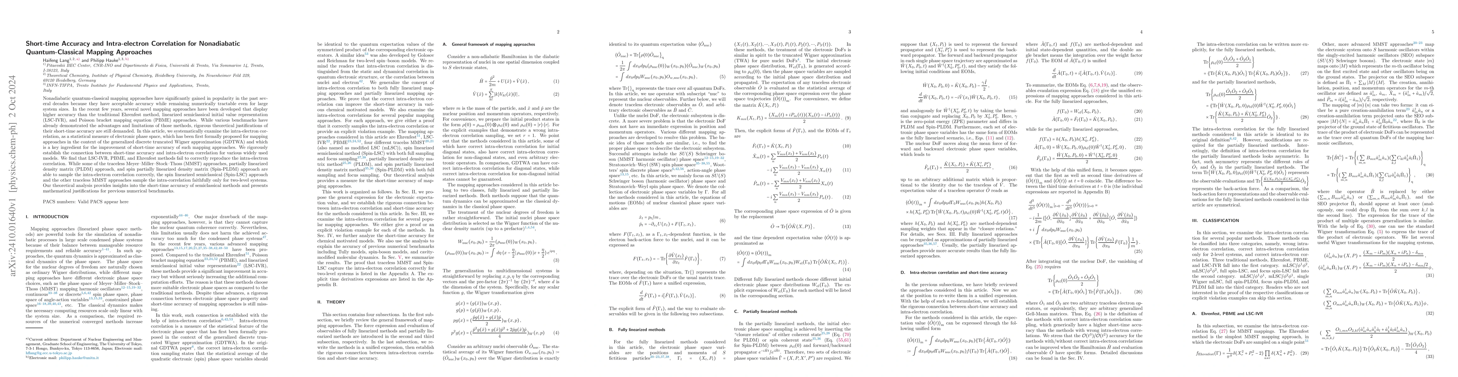 Thumbnail for Short-time Accuracy and Intra-electron Correlation for Nonadiabatic
  Quantum-Classical Mapping Approaches