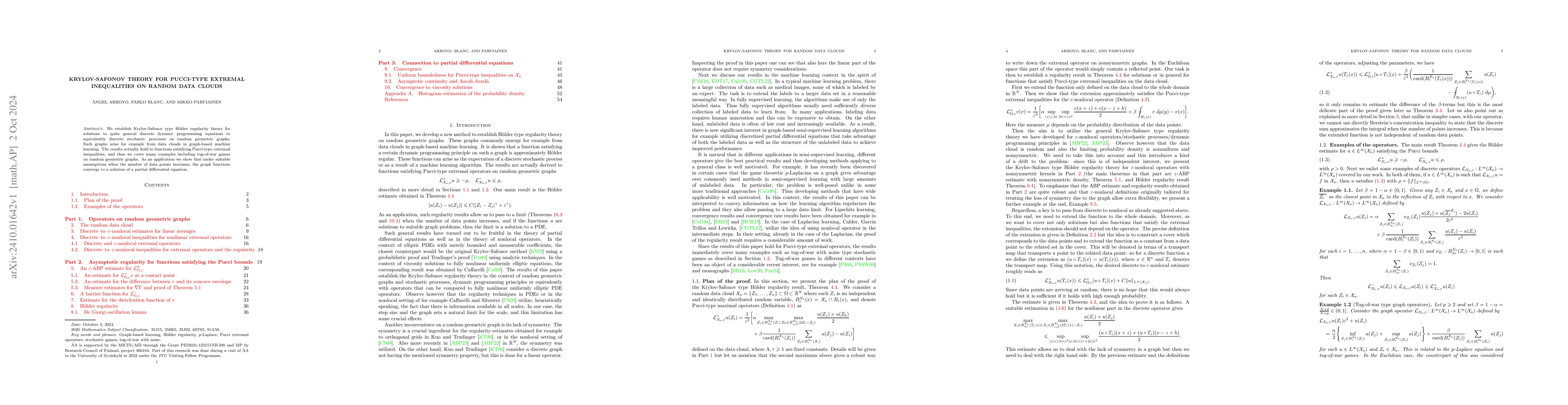 Thumbnail for Krylov-Safonov theory for Pucci-type extremal inequalities on random
  data clouds