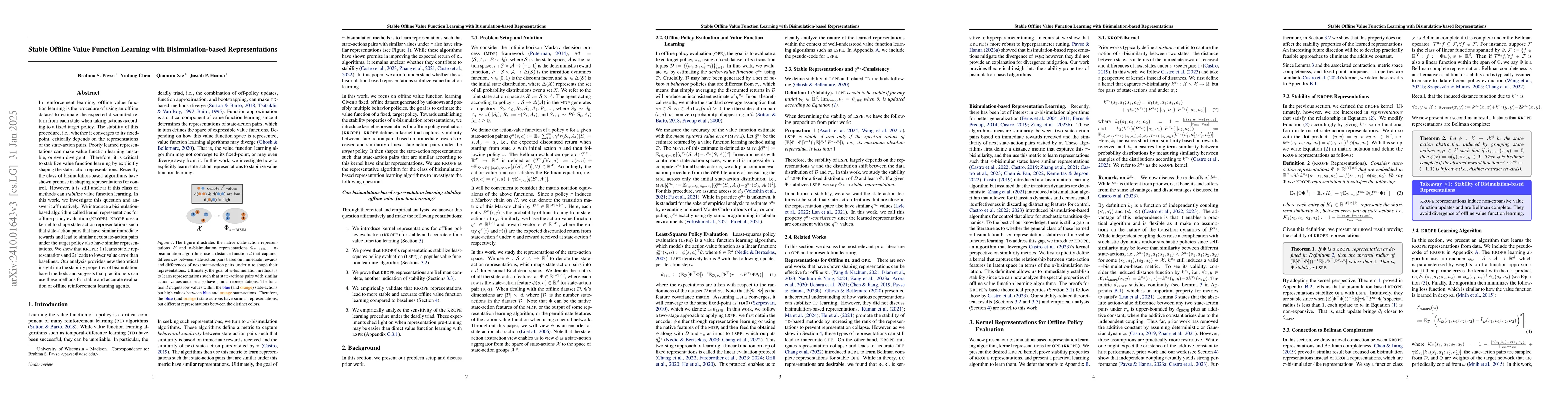 Thumbnail for Stable Offline Value Function Learning with Bisimulation-based
  Representations