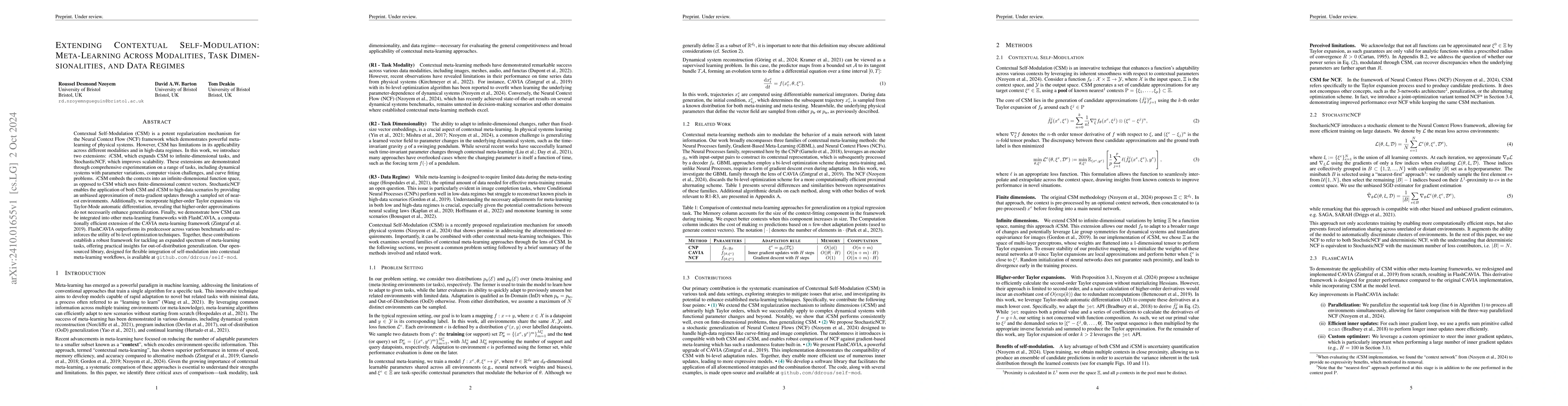 Thumbnail for Extending Contextual Self-Modulation: Meta-Learning Across Modalities,
  Task Dimensionalities, and Data Regimes