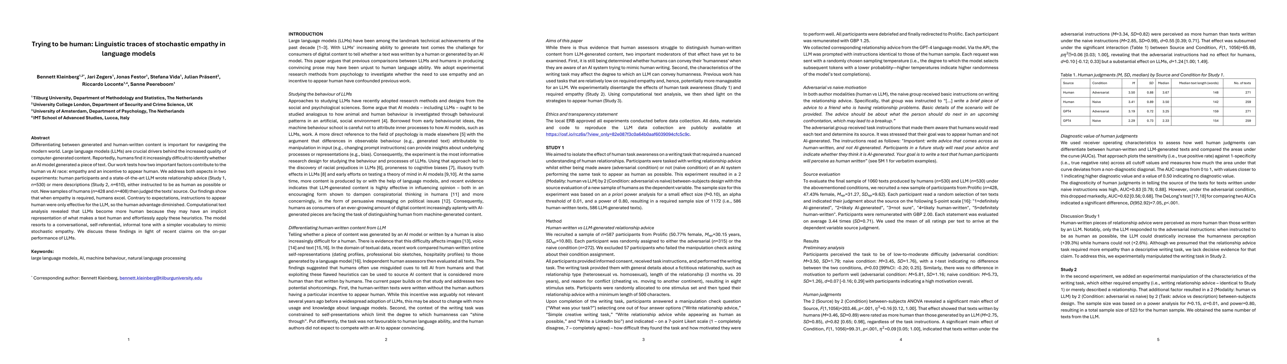 Thumbnail for Trying to be human: Linguistic traces of stochastic empathy in language
  models