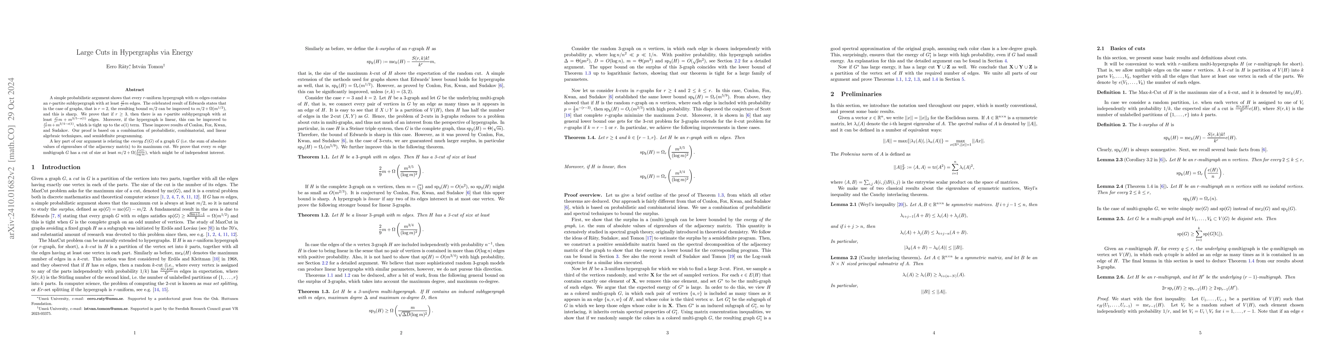 Thumbnail for Large Cuts in Hypergraphs via Energy