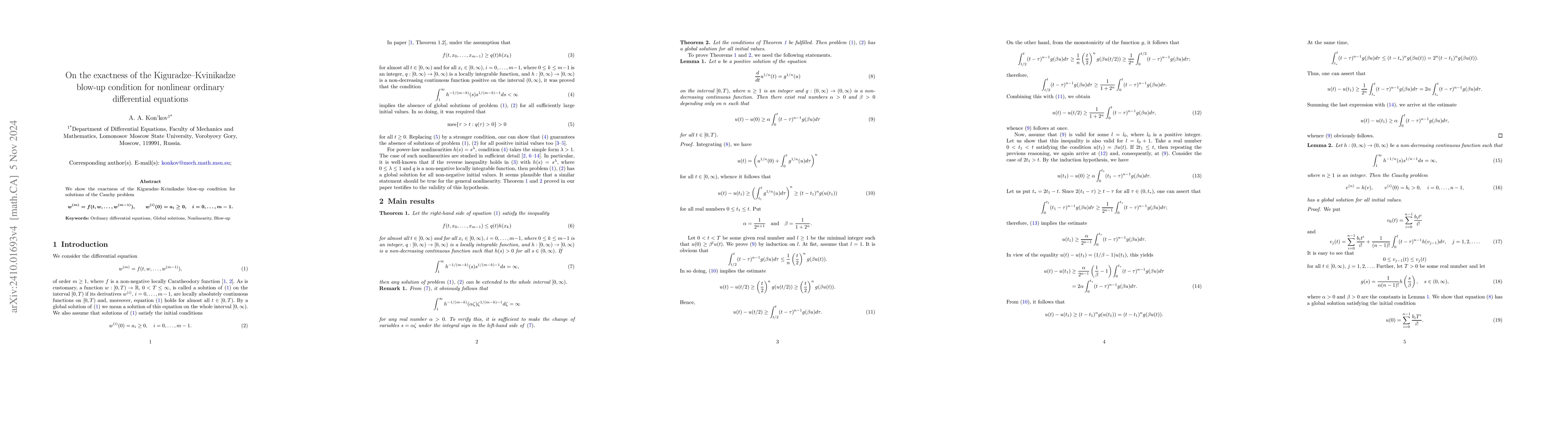 Thumbnail for On the exactness of the Kiguradze-Kvinikadze blow-up condition for
  nonlinear ordinary differential equations