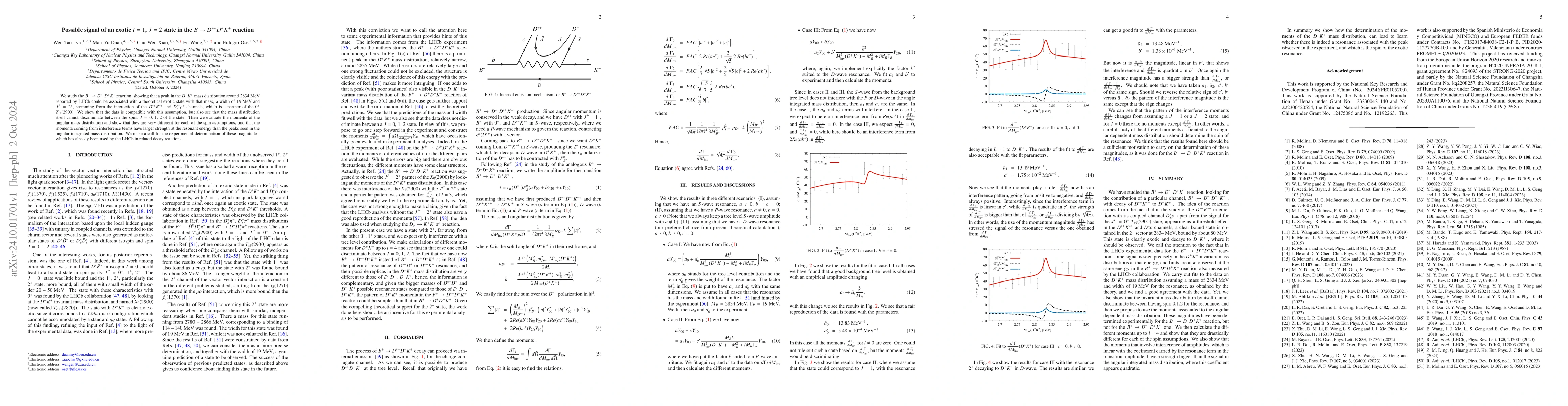 Thumbnail for Possible signal of an exotic $I=1$, $J=2$ state in the $B \to
  D^{*-}D^+K^+$ reaction