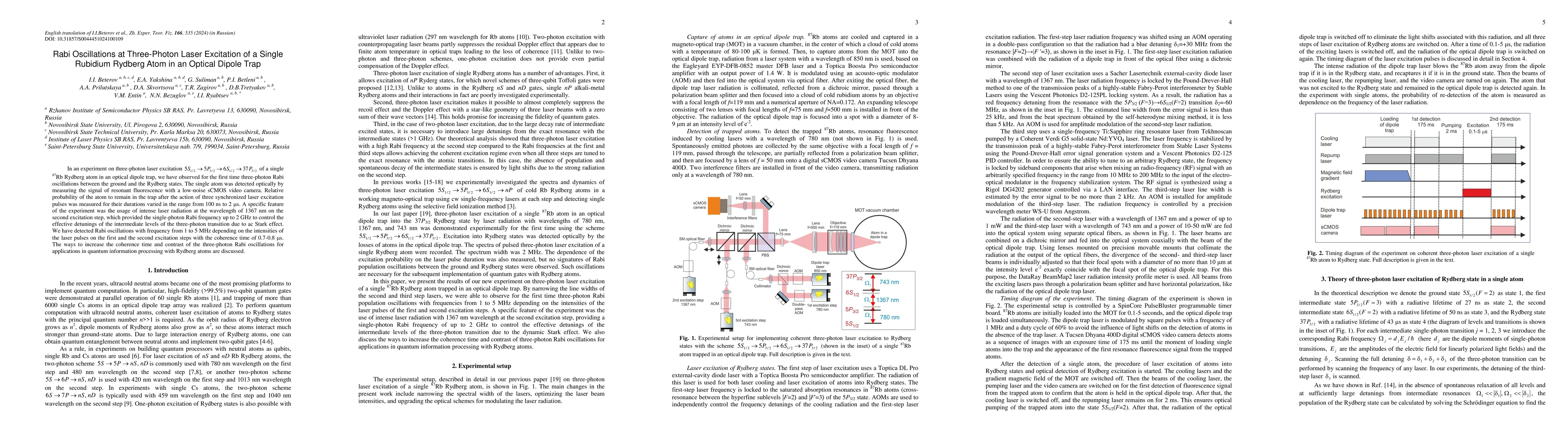Thumbnail for Rabi oscillations at three-photon laser excitation of a single rubidium
  Rydberg atom in an optical dipole trap