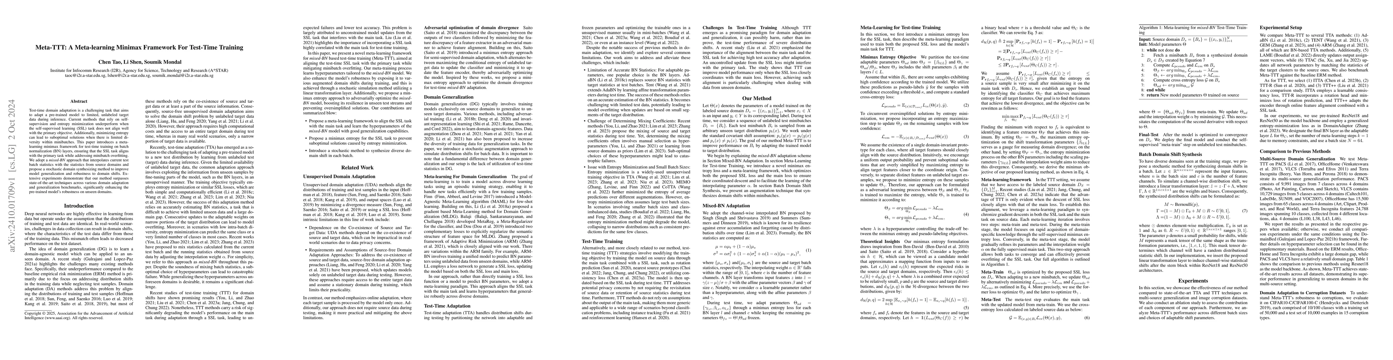 Thumbnail for Meta-TTT: A Meta-learning Minimax Framework For Test-Time Training