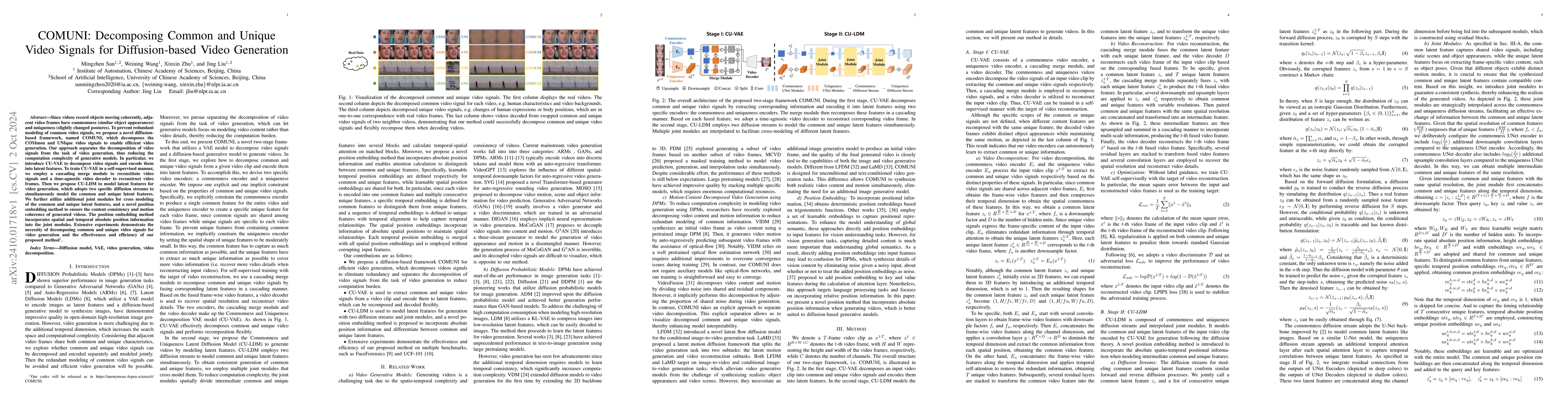 Thumbnail for COMUNI: Decomposing Common and Unique Video Signals for Diffusion-based
  Video Generation