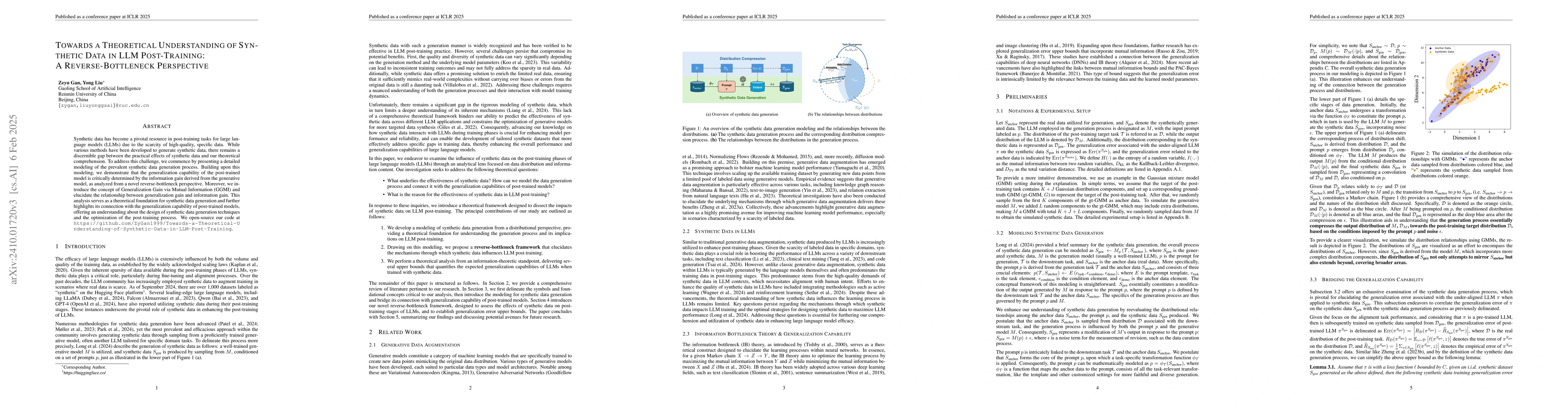 Thumbnail for Towards a Theoretical Understanding of Synthetic Data in LLM
  Post-Training: A Reverse-Bottleneck Perspective