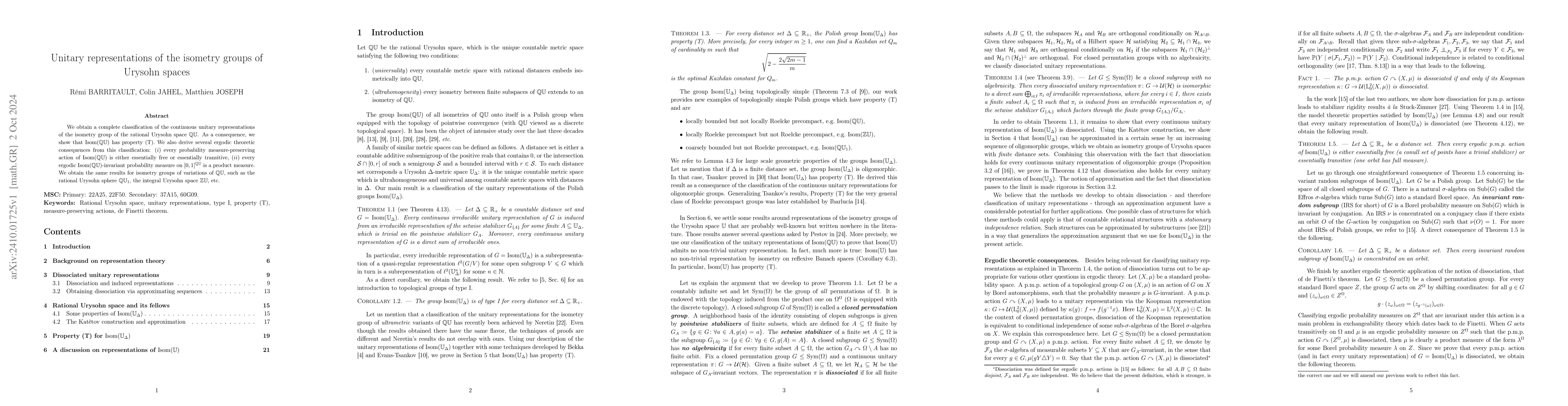 Thumbnail for Unitary Representations of the Isometry Groups of Urysohn Spaces