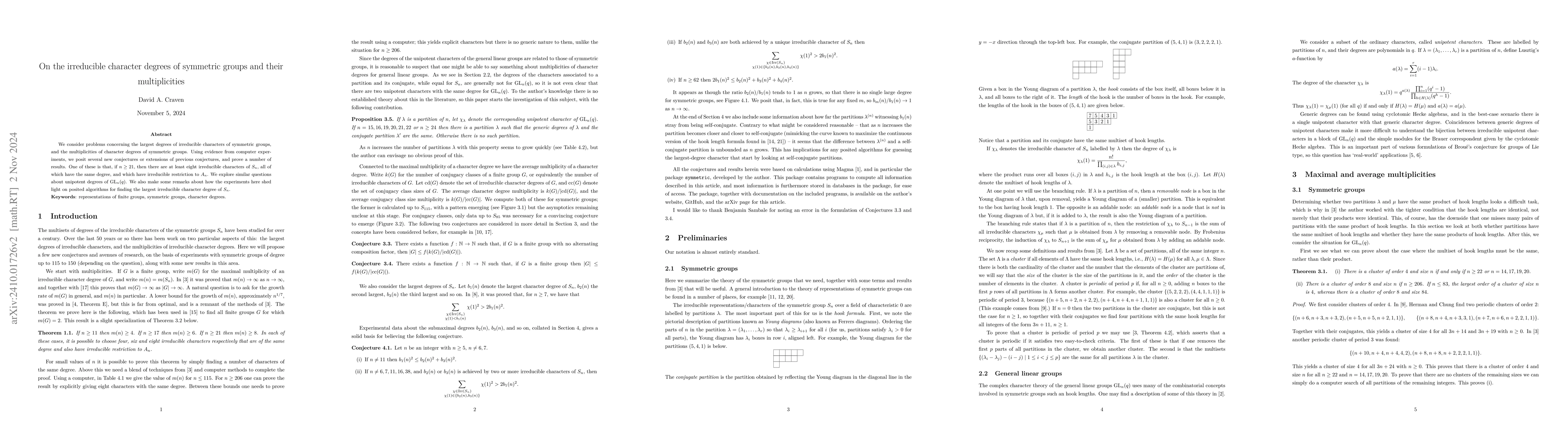 Thumbnail for On the irreducible character degrees of symmetric groups and their
  multiplicities