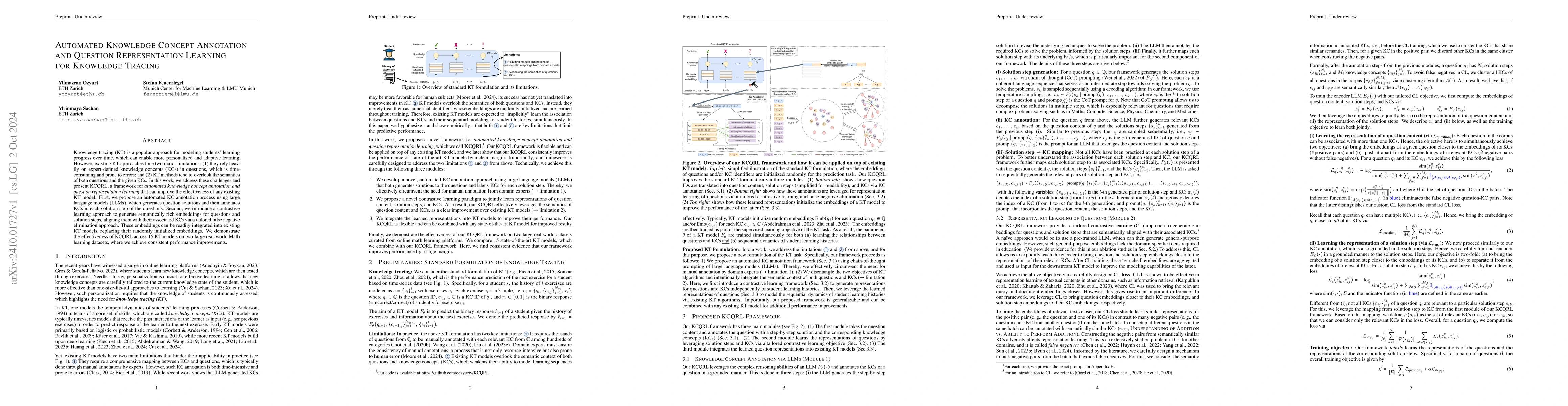 Thumbnail for Automated Knowledge Concept Annotation and Question Representation
  Learning for Knowledge Tracing