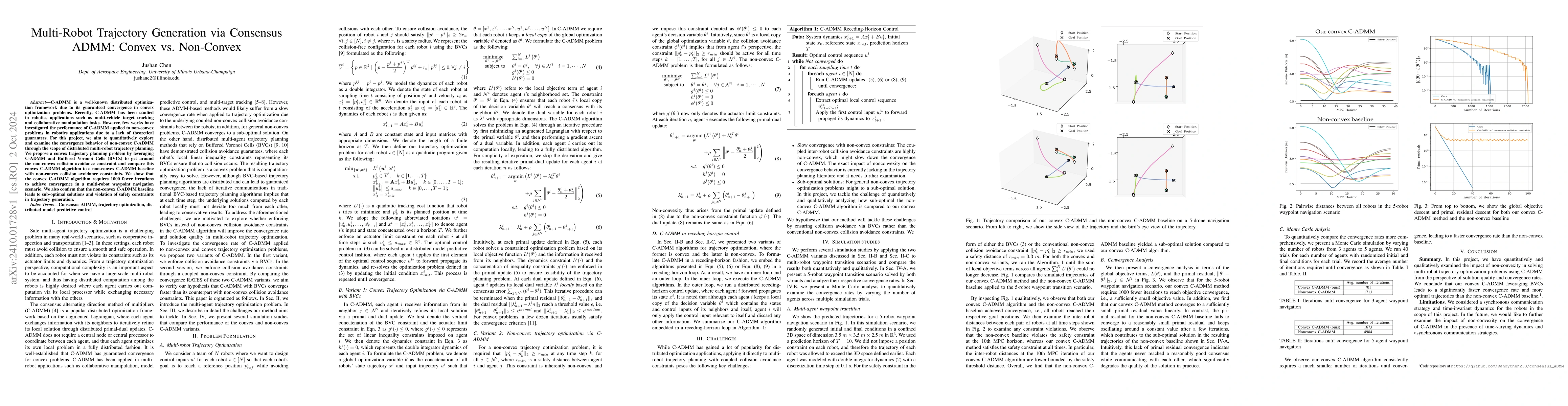 Thumbnail for Multi-Robot Trajectory Generation via Consensus ADMM: Convex vs.
  Non-Convex
