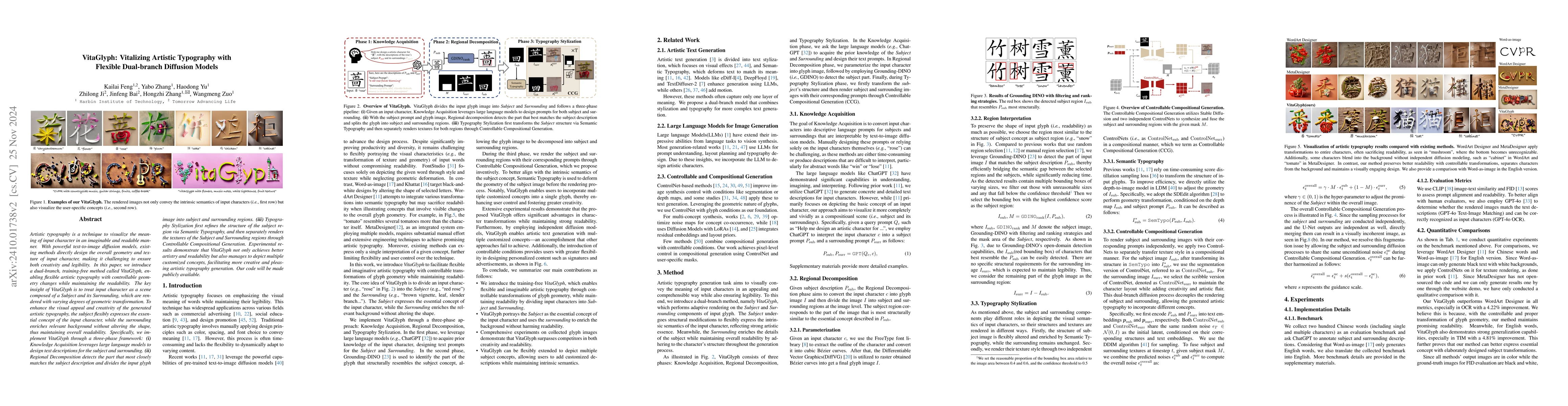 Thumbnail for VitaGlyph: Vitalizing Artistic Typography with Flexible Dual-branch
  Diffusion Models