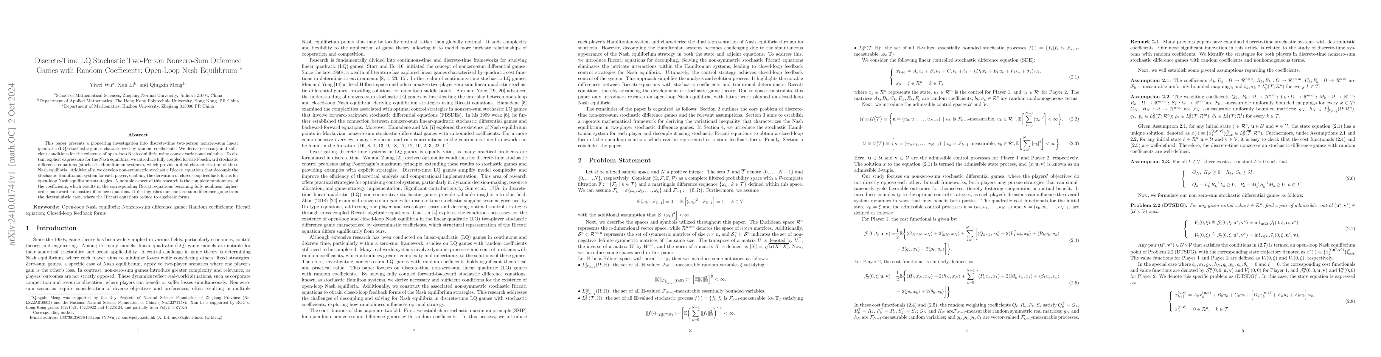 Thumbnail for Discrete-Time LQ Stochastic Two-Person Nonzero-Sum Difference Games with
  Random Coefficients:~Open-Loop Nash Equilibrium