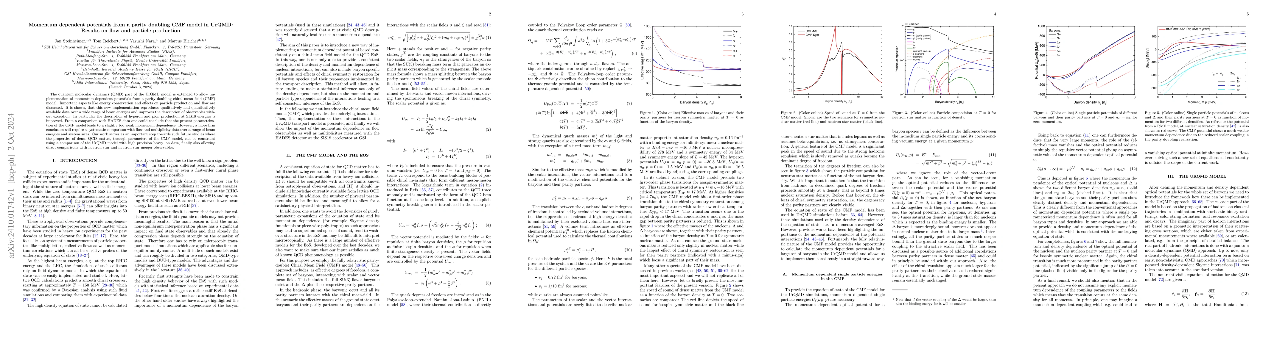 Thumbnail for Momentum dependent potentials from a parity doubling CMF model in UrQMD:
  Results on flow and particle production